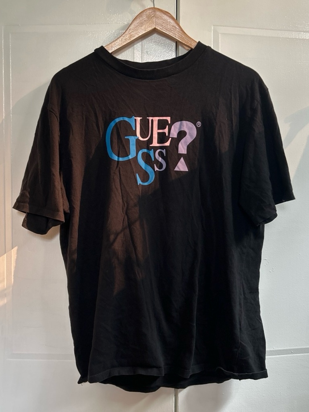 Guess Black Short-Sleeve Logo Tee with Blue & Purple Accents - Picture 1 of 3